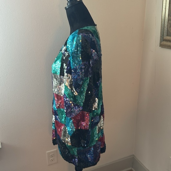 Jean for Joseph Le Bon silk geometric print sequin open front Jacket blazer Sz M - Picture 3 of 5